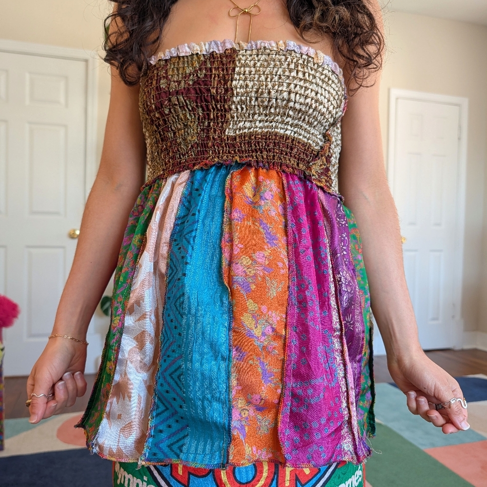 Colorful Patchwork Strapless Top - image 6
